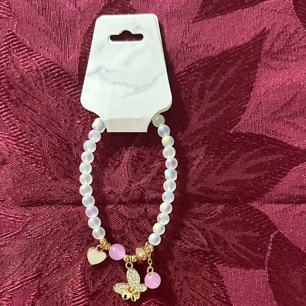 Gold and Pink Butterfly Charm Bracelet - Picture 2 of 4